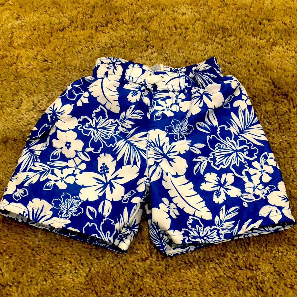 18M Op brand swim trunks, blue with white flowers